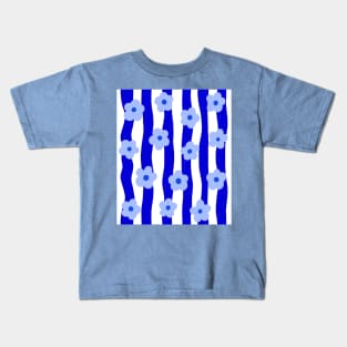 Cobalt Blue Groovy Flowers Pattern Kids T-Shirt